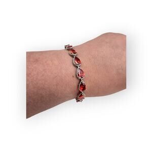 Fiery Orange Gemstone Bracelet Ankelet in Sterling Silver – 925 – Adjustable